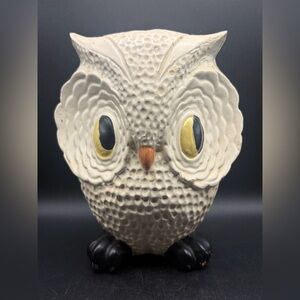 Vintage Mid Century Modern Hand Painted Ceramic Large Eyed Owl Figure Statue